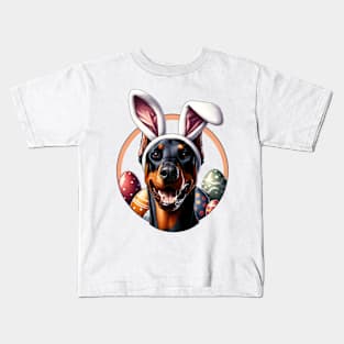 Doberman Pinscher Celebrates Easter with Bunny Ears Kids T-Shirt